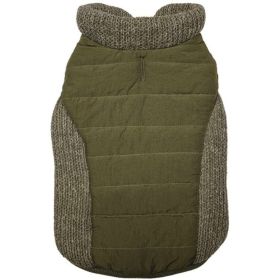 Fashion Pet Sweater Trim Puffy Dog Coat Olive (size: large)