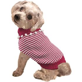 Fashion Pet Pom Pom Stripe Dog Sweater Raspberry (size: medium)