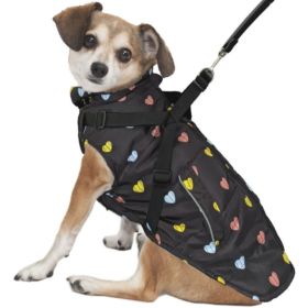 Fashion Pet Puffy Heart Harness Coat Black (size: large)