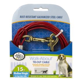 Four Paws Walk-About Tie-Out Cable Medium Weight for Dogs up to 50 lbs (size: 15' Long)