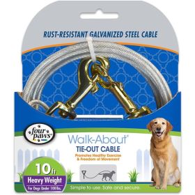 Four Paws Dog Tie Out Cable - Heavy Weight - Black (size: 10' Long Cable)