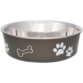 Loving Pets Stainless Steel & Espresso Dish with Rubber Base (size: Medium - 6.75")