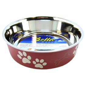 Loving Pets Stainless Steel & Merlot Dish with Rubber Base (size: Large - 8.5")