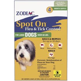 Zodiac Spot on Flea & Tick Controller for Dogs -  (4 Pack) (size: Large Dogs over 60 lbs)