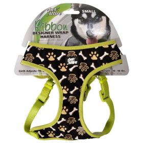 Pet Attire Ribbon Brown Paw & Bones Designer Wrap Adjustable Dog Harness (size: 19"-23" Girth - (5/8" Straps))