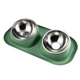 Pet Bowl Stainless Steel Dog Double Neck Basin (Color: Green)